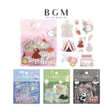 BGM ビージーエム クリアシール 乙女の遊園地 箔押し 10デザインx3枚 (30枚) 夢 楽 幻 影 女の子 童話 おとぎ話 遊園地 サーカス おもちゃ PET シール ギフトカード 手帳 コラージュ 素材