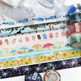 BGM ビージーエム クリアテープ 夏限定 2025 Limited 20mm 2cm 2センチ 20ミリ幅 パーゴラの下の猫 犬とひまわり カラフル傘 アイス ラムネ 空図鑑 夏空 夏 ギフト カード 手帳 コラージュ 素材