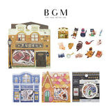 BGM ビージーエム フレークシール 空想商店街 箔押し 15デザインx3枚 (45枚) 黒猫探偵社 魔法古書店 洋菓子喫茶 時空写真館 和紙 シール ギフトカード 手帳 コラージュ 素材