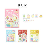 BGM ビージーエム メモシール マイピクセル 箔押し 10デザインx3枚 (30枚) オヤツタベマショ メッセージシヨ ミニチュアハウスダヨ ゲームシヨ 紙 和紙 シール ギフトカード 手帳 コラージュ 素材