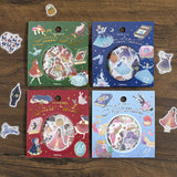 BGM ビージーエム フレークシール おとぎばなし 箔押し 15デザインx3枚 (45枚) シンデレラ 人魚姫 白雪姫 赤ずきん 和紙 シール ギフトカード 手帳 コラージュ 素材