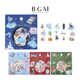 BGM ビージーエム フレークシール おとぎばなし 箔押し 15デザインx3枚 (45枚) シンデレラ 人魚姫 白雪姫 赤ずきん 和紙 シール ギフトカード 手帳 コラージュ 素材