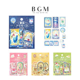 BGM ビージーエム クリアシール 喫茶アラモード 箔押し 10デザインx3枚 (30枚) ステンド ブルー ステンド レッド ステンド イエロー ステンド グリーン PET シール ギフトカード 手帳 コラージュ 素材