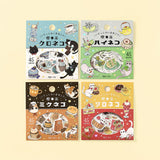 4個セット BGM ビージーエム フレークシール いらっしゃいませニャ! 喫茶クロネコ 喫茶ハイネコ 喫茶ミケネコ 喫茶シロネコ 猫 スイーツ カフェ バラシール 手帳 箔押し お得 まとめ買い