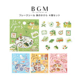 4個セット BGM ビージーエム フレークシール 旅のかけら 森へ 海へ 世界へ 日本へ 旅のしおり パステルカラー 風景 景色 景勝地 名所 バラバラ バラシール 手帳 箔押し お得 まとめ買い