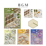 【クーポン&マステの日!9日01:59まで】4個セット BGM ビージーエム ジオラマ2.5Dシール 128×130mm 2シート入り 図書館 花屋 パン屋 ファンタジーワールド PET 紙 シール ギフトカード 手帳 コラージュ 素材 かわいい