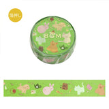 BGM 마스킹 테이프 라이프 라이프 라이프 스탬프 15mm 즐기기 카페 동물 카니발 팝 푸드 슬리브 트레인 별에 꽃 스케치 늦은 책장