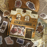 BGM ビージーエム フレークシール 空想商店街 箔押し 15デザインx3枚 (45枚) 黒猫探偵社 魔法古書店 洋菓子喫茶 時空写真館 和紙 シール ギフトカード 手帳 コラージュ 素材