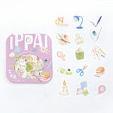 BGM ビージーエム フレークシール IPPAI Vol.3 箔押し 15デザインx3枚 (45枚) 寿司 洋食 クリームソーダ ニューレトロ 文房具 恐竜 和紙 シール ギフトカード 手帳 コラージュ 素材