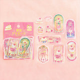 BGM ビージーエム クリアシール 喫茶アラモード 箔押し 10デザインx3枚 (30枚) ステンド ブルー ステンド レッド ステンド イエロー ステンド グリーン PET シール ギフトカード 手帳 コラージュ 素材