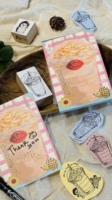 Pastry Chef Hedgehog Stamp 60 x 30mm Doll Case Ticket Retro Sign Frappuccino Memo