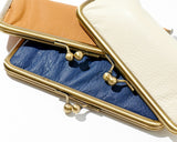 RUNO & DUNN がま口ケース 熊野筆セット モバイル チークブラシ リップブラシ シェル キャメル アイアンブルー ロンド工房 るぅの デュン がま口 姫路 レザー 革 本革 ポーチ ホワイト ブラウン ネイビー 晃祐堂 携帯用 化粧筆 メイクRONDO make poach