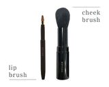 RUNO & DUNN がま口ケース 熊野筆セット モバイル チークブラシ リップブラシ シェル キャメル アイアンブルー ロンド工房 るぅの デュン がま口 姫路 レザー 革 本革 ポーチ ホワイト ブラウン ネイビー 晃祐堂 携帯用 化粧筆 メイクRONDO make poach