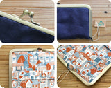 るぅの がま口ケース 熊野筆セット モバイル チークブラシ リップブラシ 猫の街 手鏡 猫の顔 ねこ ネコ 猫 がま口 ポーチ ネイビー ブルー グレー 晃祐堂 携帯用 化粧筆 メイク おしゃれ ハンドメイド カジュアル RUNO Neko cat make poach