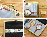 るぅの がま口ケース 熊野筆セット モバイル チークブラシ リップブラシ 猫の街 手鏡 猫の顔 ねこ ネコ 猫 がま口 ポーチ ネイビー ブルー グレー 晃祐堂 携帯用 化粧筆 メイク おしゃれ ハンドメイド カジュアル RUNO Neko cat make poach