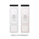 大枝活版室 OEDA LETTERPRESS 3 pattern labelbook ラベルブック frame Red & Bronze Blue & Black フレーム レッド ブロンズ ブルー ブラック ラベル メモ メモ帳 カード メッセージカード 3パターン 3柄 手帳 ミシン目 活版印刷 コラージュ