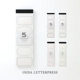 大枝活版室 OEDA LETTERPRESS 5 frame label book ラベルブック Bronze & Dark blue Silver & Red Green & Black Purple & beige Light green & beige ラベル メモ メモ帳 カード メッセージカード 手帳 ミシン目 活版印刷 コラージュ