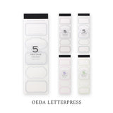 大枝活版室 OEDA LETTERPRESS 5 frame label book ラベルブック Bronze & Dark blue Silver & Red Green & Black Purple & beige Light green & beige ラベル メモ メモ帳 カード メッセージカード 手帳 ミシン目 活版印刷 コラージュ