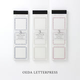 大枝活版室 OEDA LETTERPRESS 3 pattern labelbook mini ラベルブック Red Bronze Darkblue レッド ブロンズ ダークブルー ラベル メモ メモ帳 カード メッセージカード 手帳 ミシン目 活版印刷 コラージュ