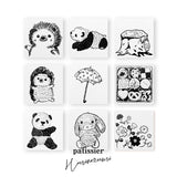 パティシエハリネズミ スタンプ 30×30mm ハリネズミのハリー 上半身 パンダのコロロ 寝転び 切り株 傘 クッキー缶 うさぎのモカ 角っこお花 うさぎ かわいい おしゃれ