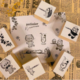 パティシエハリネズミ スタンプ 30×30mm 手に何かを持つハリー 猫のミーコ 運ぶパティシエ コロロ ハリー チップ 丸いクッキー缶 クラシック角っこお花 スキレット 丸皿 パンダ ひよこ 角