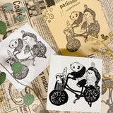 パティシエハリネズミ スタンプ 58×58mm 座り心地のいい椅子 パールのフレーム ブランコ タイプライター ハリー ガーベラ オーバルのお皿 お店のテーブル アンティークのドア 自転車でパンの配達