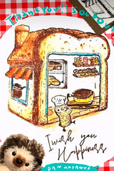 Stempel mit Igelmotiv, 58 x 58 mm, für Küche, Auto, Zitronenkranz, Wald, Erkerfenster, Kofferraum, Bäckerei, Konditorei, Regal, Brot, Futonbett