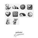 パティシエハリネズミ スタンプ 20×20mm 読書するタルトくん ぐうたらコロロ 丸チョコ 四角チョコ ハートチョコ しましまチョコ ぐうたらハリー ガチャガチャ 見上げるモカ テディベアのベビー