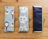 るぅの がま口ペンケース 猫の街 手鏡 猫の顔 ねこ ネコ 猫 がま口 ペンケース 筆箱 筆入れ ポーチ ネイビー ブルー グレー おしゃれ ハンドメイド カジュアル RUNO Pen case Neko cat