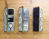 るぅの がま口ペンケース 猫の街 手鏡 猫の顔 ねこ ネコ 猫 がま口 ペンケース 筆箱 筆入れ ポーチ ネイビー ブルー グレー おしゃれ ハンドメイド カジュアル RUNO Pen case Neko cat