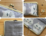 るぅの がま口ペンケース 猫の街 手鏡 猫の顔 ねこ ネコ 猫 がま口 ペンケース 筆箱 筆入れ ポーチ ネイビー ブルー グレー おしゃれ ハンドメイド カジュアル RUNO Pen case Neko cat