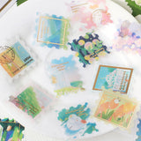 BGM ビージーエム フレークシール 箔押し 郵便局・夜の図鑑 散歩道 動物の森 銀河ツアー 15デザインx3枚(45枚) ギフト カード 手帳