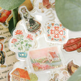 BGM ビージーエム フレークシール 和紙 箔押し アルプス物語 茶 赤 青 緑 ギフト 15デザインx3枚(45枚) ギフト カード 手帳