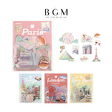 BGM ビージ-エム クリアシール シティウォーク 30枚入り 透明シール パリ 東京 ロンドン ニューヨーク 世界 観光地 旅行 ギフト カード 手帳