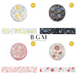 BGM マスキングテープ 箔押し 15mm 1.5cm 1.5センチ 15ミリ幅 マステ 花模様・山茶花 花模様・紫陽花 花模様・櫻 花模様・梅 ビージーエム
