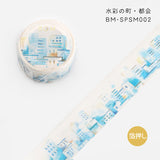 BGM マスキングテープ 箔押し 20mm 2cm 2センチ幅 スペシャル 水彩の町 東京タワー 都会 ヨーロッパの街 別荘 富士山 海岸 ビージーエム