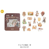 BGM ビージーエム フレークシール 和紙 箔押し アルプス物語 茶 赤 青 緑 ギフト 15デザインx3枚(45枚) ギフト カード 手帳