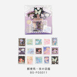 BGM ビージーエム フレークシール 箔押し 郵便局・夜の図鑑 散歩道 動物の森 銀河ツアー 15デザインx3枚(45枚) ギフト カード 手帳