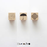 Kinotorico スタンプ キノトリコ No.35 チェック+ No.39 傘 No.42 カタチB はんこ 梅雨 夏 かわいい ギフト 手帳 メモ