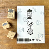 Kinotorico スタンプ キノトリコ No.35 チェック+ No.39 傘 No.42 カタチB はんこ 梅雨 夏 かわいい ギフト 手帳 メモ