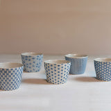 倉敷意匠 Classiky 印判手 小紋蕎麦猪口 四つ星 93402-01 井桁 93402-02 菱格子 93402-03 梅 93402-04 花散らし 93402-05 そばちょこ 湯のみ 湯呑み 陶磁器