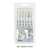 Kuretake zig limpio cepillo colorial color pálido 6 juego de colores y té