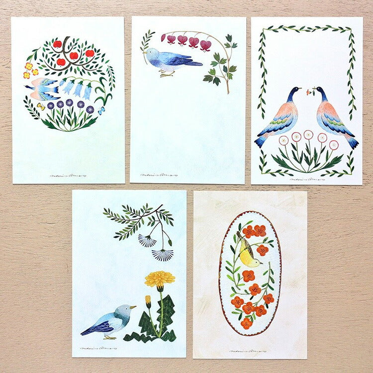 Cozyca Products コジカプロダクツ 浅野みどり はがき箋 Birds three o’clock 鳥 ３時 おやつ はがき 手紙 レター ポストカード letter card postcard おしゃれ かわいい