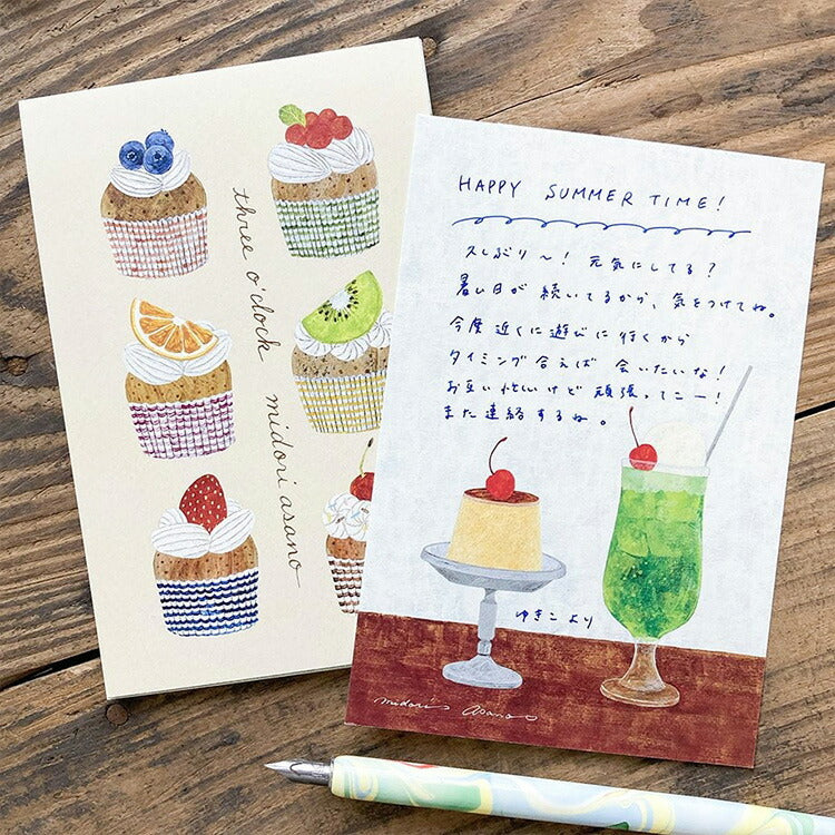 Cozyca Products コジカプロダクツ 浅野みどり はがき箋 Birds three o’clock 鳥 ３時 おやつ はがき 手紙 レター ポストカード letter card postcard おしゃれ かわいい