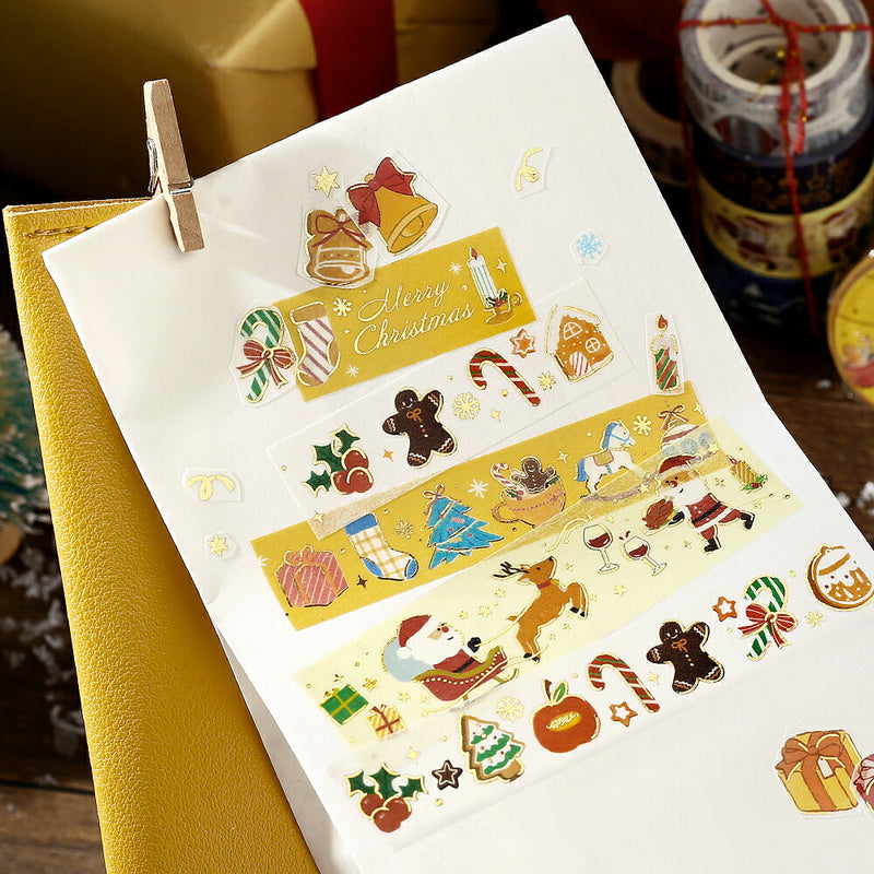 6個セット BGM ビージーエム 2025 クリスマス限定 マスキングテープ 15mm スノーマン ミニオブジェ クリスマスの森 リボン 北欧のオーナメント マステ 和紙 シール 箔押し お得 まとめ買い