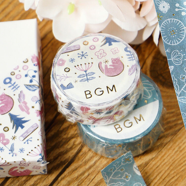 BGM ビージーエム マスキングテープ 6個セット 草花手帖 15mm 青透色 花の舞 常初花 猫たち 森の歌 花ブローチ まとめ買い 大人買い お得セット ギフト カード 手帳