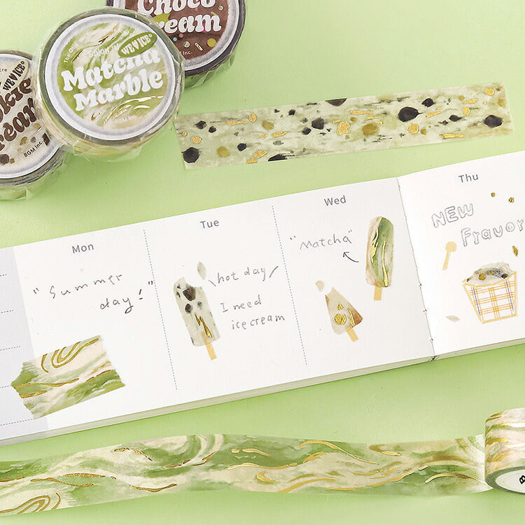 BGM ビージーエム マスキングテープ We Love ICE 15mm 15ミリ幅 チョコミント キャラメル ストロベリー クッキークリーム 抹茶 チョコ アイスクリーム マステ カード 手帳 箔押し コラージュ 素材