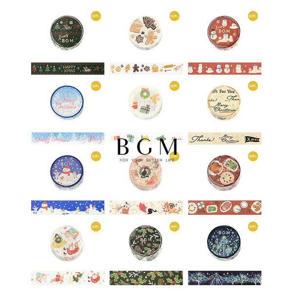 BGM ビージーエム マスキングテープ クリスマス限定 2024 Limited 箔押し クリスマス 限定 Christmas Xmas 15mm 1.5cm 1.5センチ 15ミリ幅 20mm 2cm 2センチ 20ミリ幅 和紙 マステ ギフト カード デコレーション