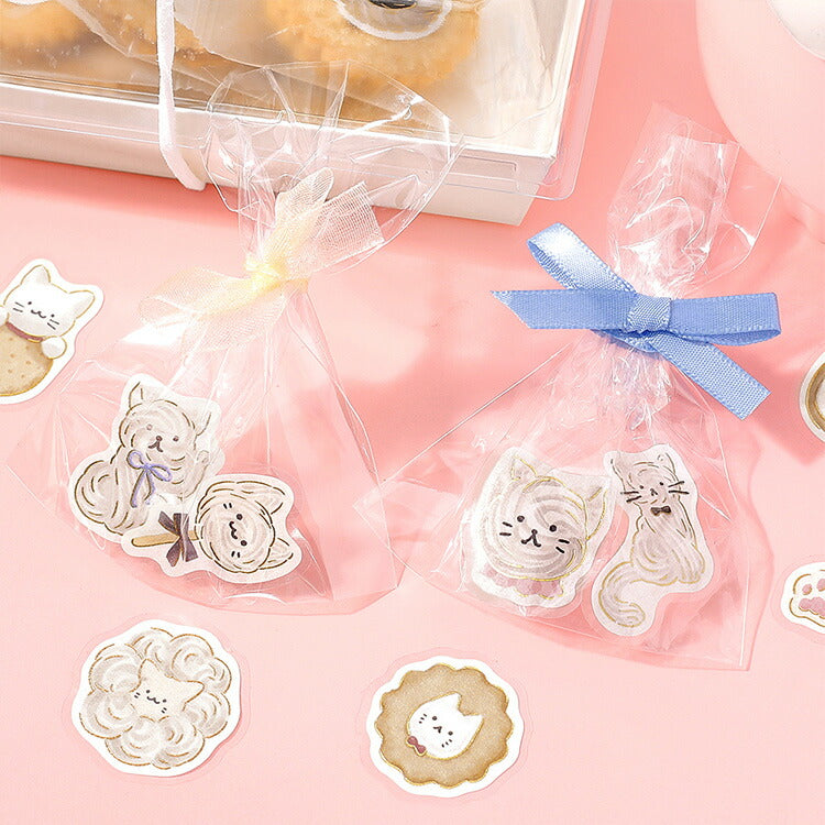 BGM ビージーエム フレークシール 4個セット ふわふわanimals 15デザインｘ3枚 (45枚) メレンゲドッグ メレンゲキャット ひよこエッグ はちみつベア まとめ買い 大人買い お得セット ギフト カード 手帳