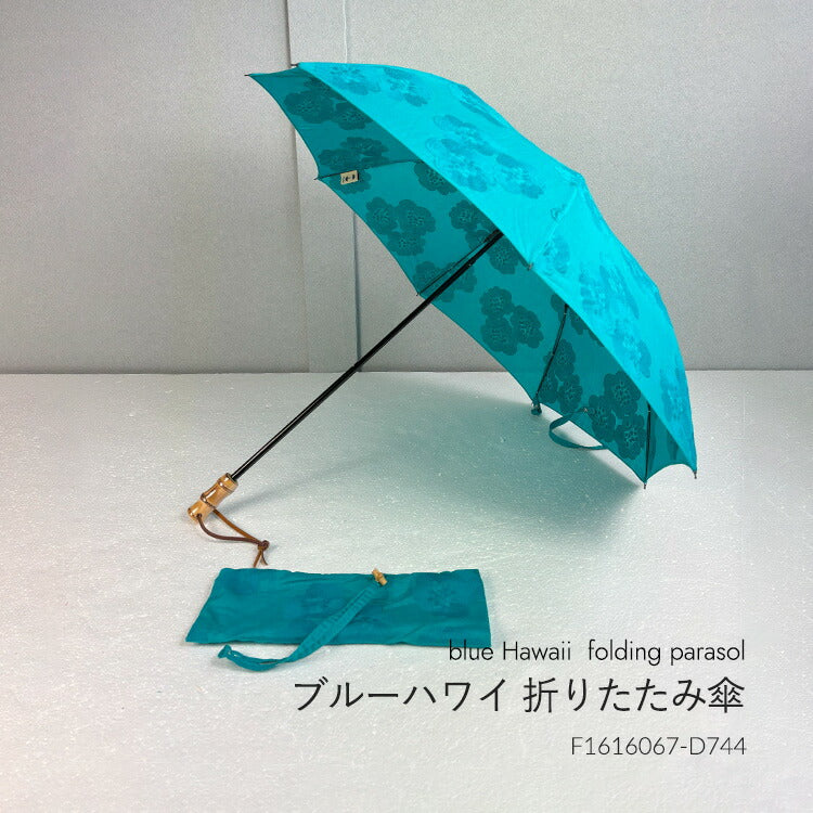 Hiraten Hiraten Série de glace rasée Long parapluie parapluie pliant broderie bleu hawaii melon